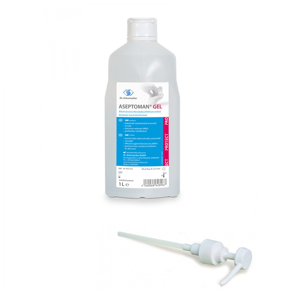 Αντισηπτικό Χεριών Aseptoman gel 1000ml με αντλία 85% αιθ.