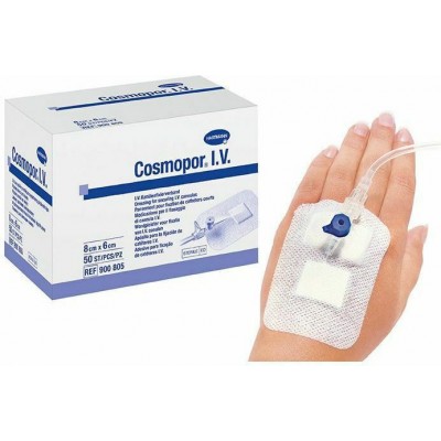 Αυτοκόλλητη Αποστειρωμένη Αντικολλητική Γάζα Cosmopor E IV Επίθεμα Στερέωσης Βελόνης Hartmann 8x6cm 50τμχ