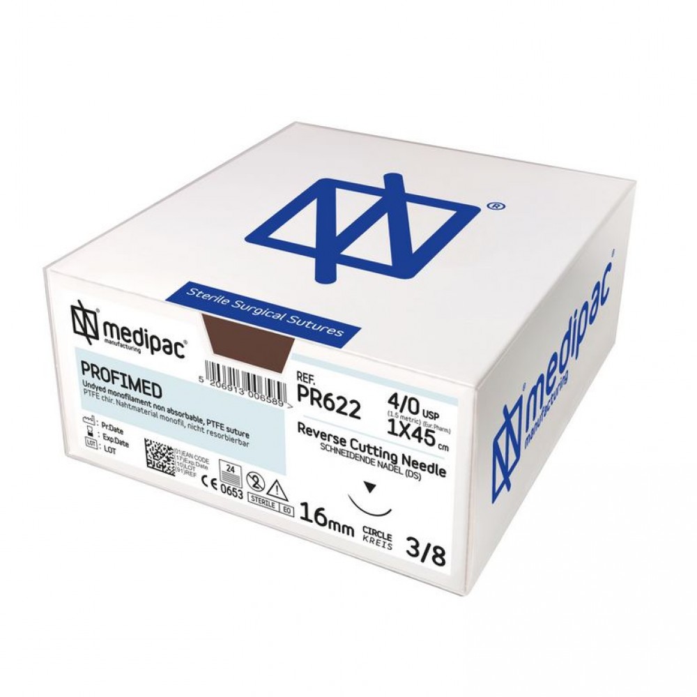 Ράμματα PTFE/Profimed 4/0 75εκ. 16χιλ. 3/8 του κύκλου αντιστρόφως κόπτουσα PR622-4 Medipac 24τμχ