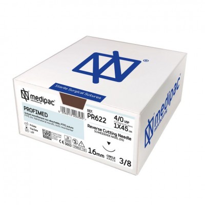 Ράμματα PTFE/Profimed 4/0 75εκ. 16χιλ. 3/8 του κύκλου αντιστρόφως κόπτουσα PR622-4 Medipac 24τμχ