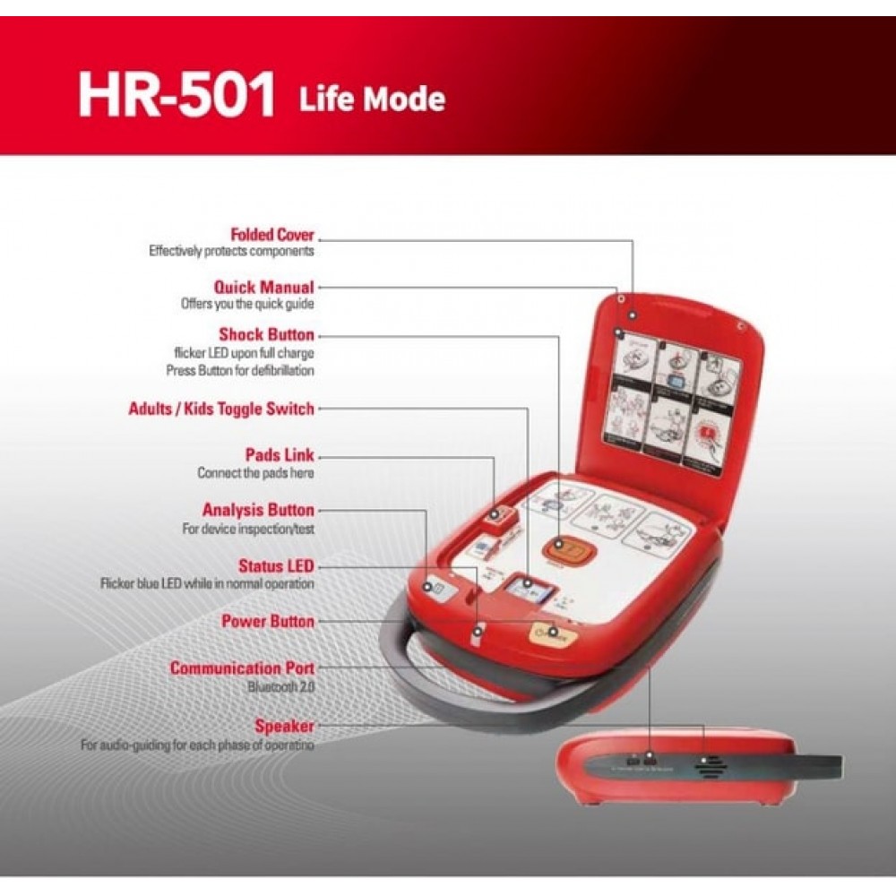 Απινιδωτής Ημιαυτόματος HR501 Radian (παιδιατρική, ενηλίκων, τσάντα, βάση τοίχου)