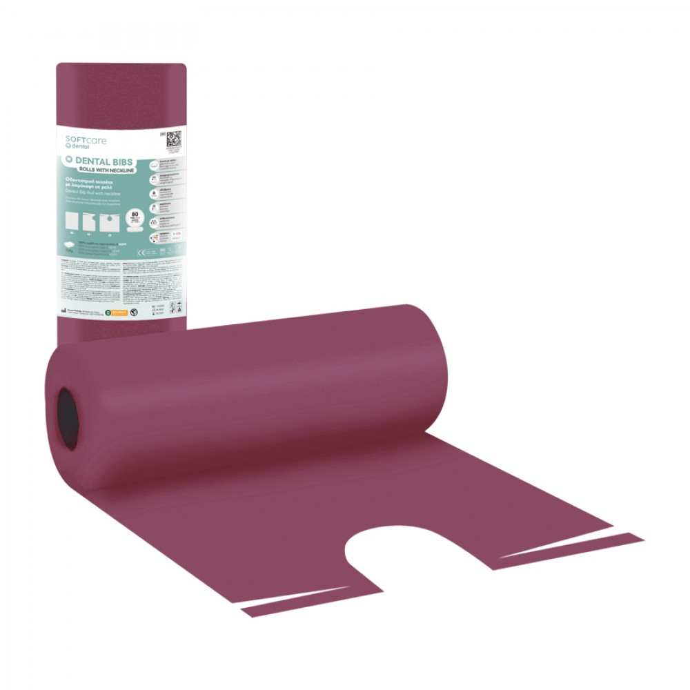Οδοντιατρικές πετσέτες Soft Care σε Ρολό με Λαιμόκοψη  53 x 60cm Μπορντώ (80 τμχ)